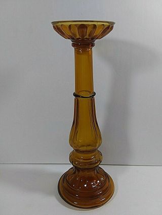 Vintage Amber Glass Candle Stick Holder Made In Italy 12.  75 " Tall