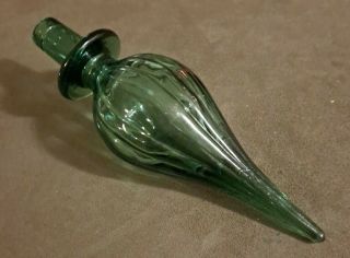 Vintage Genie Bottle Decanter Stopper Blown Glass Green Empoli? 5 " Tall