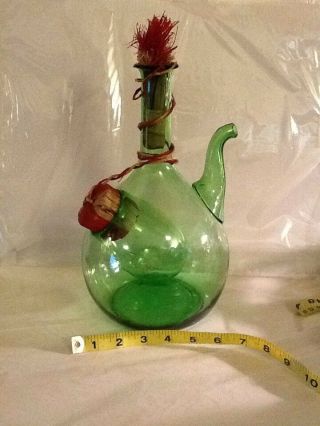 VINTAGE HAND BLOWN GREEN GLASS WINE BOTTLE DECANTER WITH ICE CHAMBER FROM ITALY 3