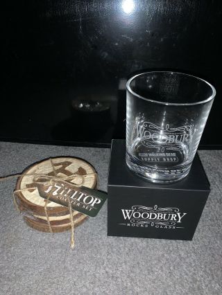 The Walking Dead Supply Drop Woodbury Rocks Glass & 4 Hilltop Coasters