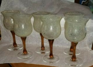 Six Signed Bacchus Hand Crafted Studio Art Glass Goblets