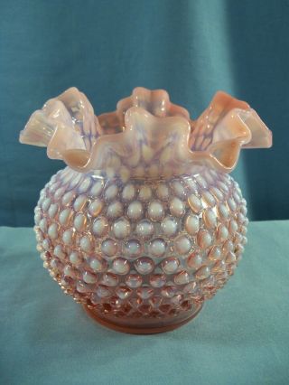 Fenton Cranberry Opalescent Hobnail Glass Large Rose Bowl Vase 5 1/4 " Tall Inv2