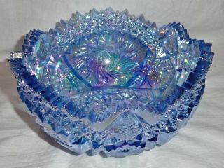 Gorgeous Vintage Le Smith Blue Iridescent Carnival Glass Bowl