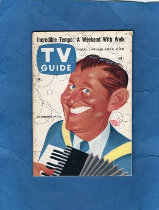 Vintage No Label April 6 1957 Lawrence Welk England Boston Tv Guide Ex