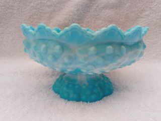 Vtg Blue and White Marbled Fenton Slag Glass Candlestick Holder Bowl 2