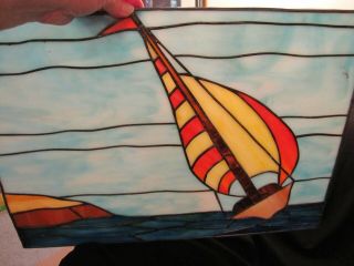 21 " X 14 " Stained Glass Art Sailboat Window Or Wall Hanging