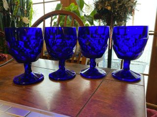 4 Vintage Water Goblets In Georgian Cobalt Blue By Viking In Ex Cd 5 3/4 "