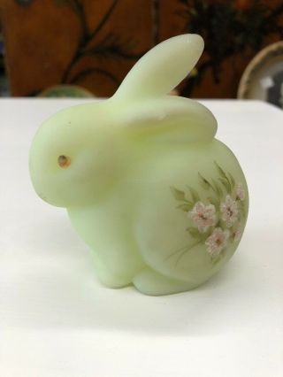Vintage Antique Fenton Satin Glass Easter Bunny Rabbit Hand Painted Flowers