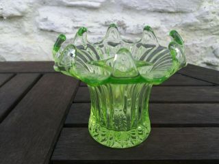 Art Deco Sowerby Uranium Green Glass Lily Vase With Flower Frog