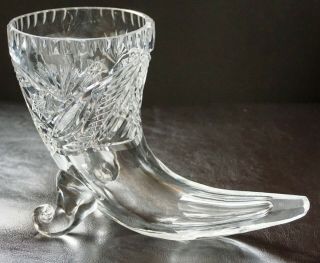Czech Bohemian Cut Glass Cornucopia Horn Of Plenty Vase Exceptional