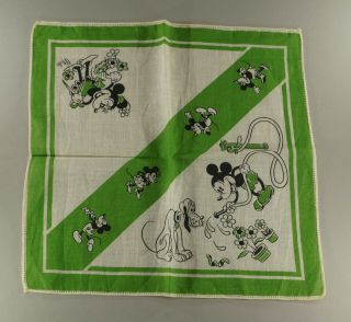 Vintage Walt Disney Mickey Mouse Minnie & Pluto Handkerchief 9 " X 9 "