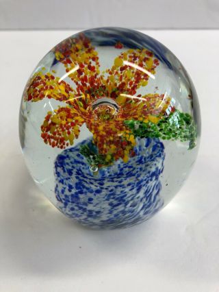 Vintage Mid Century Modern Large Murano Art Glass Floral Flower Paperweight
