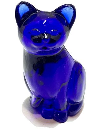 Fenton Cobalt Blue Glass Cat And Cobalt Blue Cat Trinket Box Set