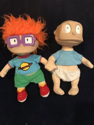 Vtg 90s Rugrats Chuckie Tommy 13in Hard Head Plush Dolls.  Nickelodeon Rare.