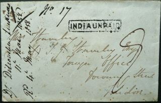 India " Unpaid " 1858 Cover From Bombay To London Sent During " Mutiny " Campaign
