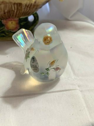 Fenton Hand Painted Signed Iridescent Frosted Wings Bird 2