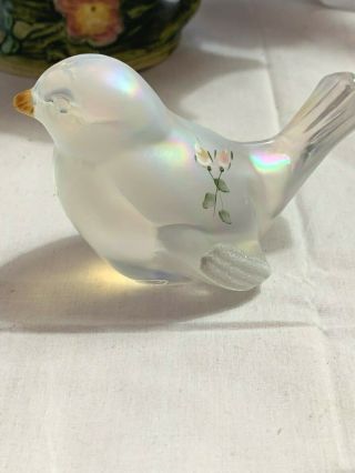 Fenton Hand Painted Signed Iridescent Frosted Wings Bird 3