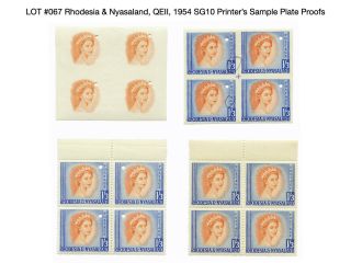 067: Rhodesia & Nyasaland,  Qeii,  1954 Sg10 Printer’s Sample Plate Proofs