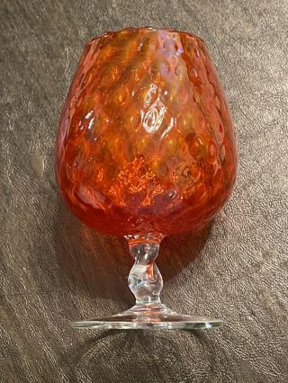Empoli Style Mid Century Optic Orange Glass Glass Brandy Snifter Vase 6” X 3”