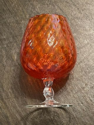 Empoli Style Mid Century Optic Orange Glass Glass Brandy Snifter Vase 6” X 3” 2