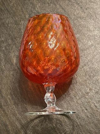 Empoli Style Mid Century Optic Orange Glass Glass Brandy Snifter Vase 6” X 3” 3