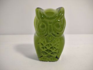 Vintage Viking Green Art Glass Owl Figurine Paperweight Mid Century Modern
