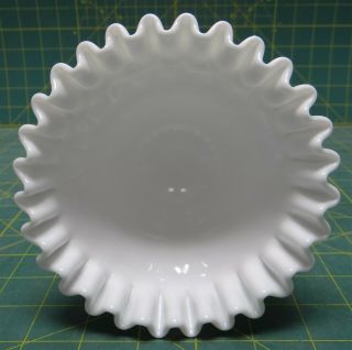 Vintage Fenton Hobnail Ruffled White Milk Glass Candy Nut Pedestal Dish Compote 2