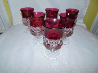 Vintage Set Of 6 Tiffin Kings Crown Ruby Flashed Goblets