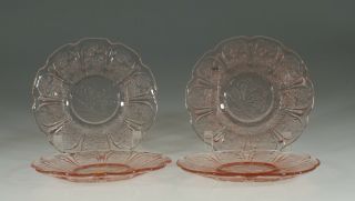 Set Of 4 Vintage Jeannette Glass Pink Cherry Blossom Saucers C.  1935