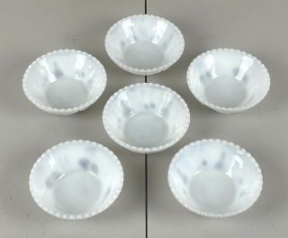 Set Of 6 X Art Deco French Opaline / Vaseline Glass Bowls W.  Embossed Fruit
