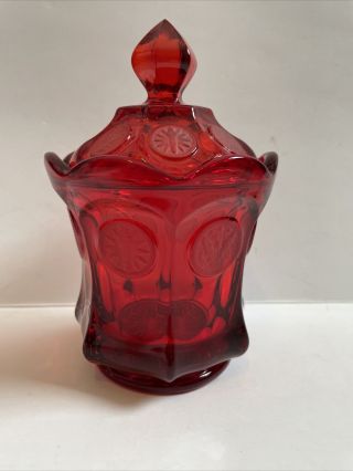 Vintage Fostoria Red Coin Glass Candy Dish With Lid