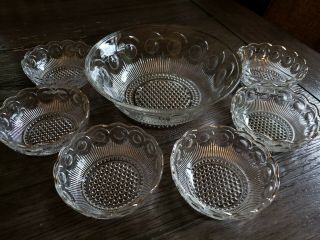 Antique Us Glass Co.  Manhattan Berry Bowl Set Eapg Pattern Bullseye Hexagon