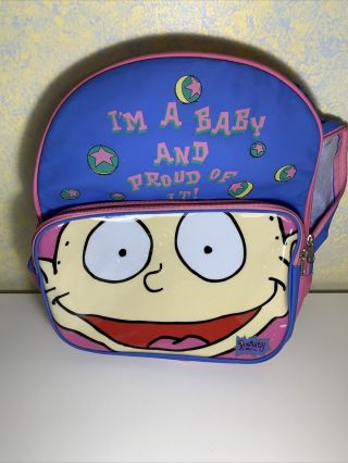 90’s Nickelodeon Rugrats Backpack I Am Baby Pink Blue Bag Vintage 1997 Viacom