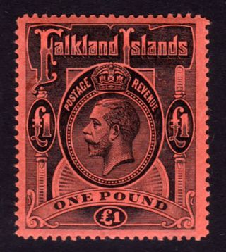 Falkland Islands.  1914.  Sg 69,  £1 Black/red.  Mounted.
