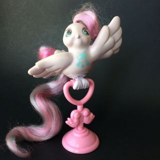 Vtg Hasbro My Little Pony Fairy Tales Tinsel Tails 1987 Lavender Bird W/ Stand