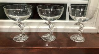 3 Luminarc Verrerie D’arques Crystal Champagne Wine Glasses Dolphin Fish Stem