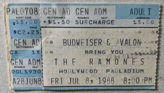 The Ramones Hollywood Palladium Concert Ticket Stub Tour Vintage 7/8/88