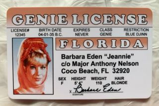 I Dream Of Jeannie Barbara Eden Tv Novelty Drivers License Id Card Genie Jeanie