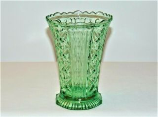 Vintage Antique 1930s Czech Art Deco Green Depression Glass Vase