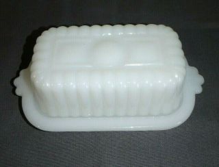Vintage Butter Dish W/ Lid - Hazel Milk Glass 5.  75 " Half - Stick - White / Ln