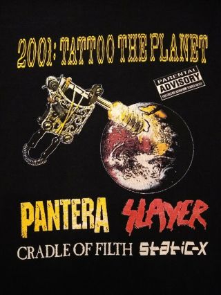 2001: Tattoo The Planet T Shirt L - Pantera Slayer Cradle of Filth Vintage Metal 2