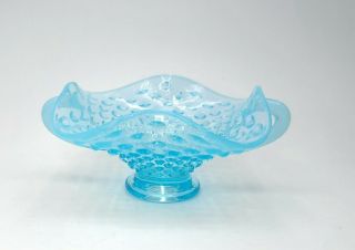 Fenton Art Glass Handled Bon Bon Candy Dish Opalescent Blue Hobnail Pattern