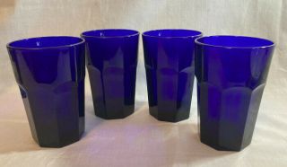 Set Of 4 Libbey Gibraltar Cobalt Blue Tumbler Drinking Glasses,  12 Oz.