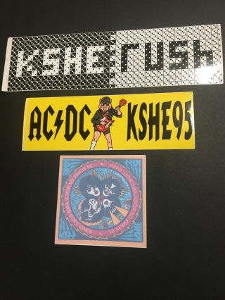 3 Vintage Kshe 95 Concert Bumper Stickers St Louis Mo.  Fm Radio Kiss,  Rush,  Acdc