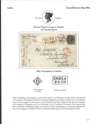 India 1864 Cover Renouf Type 8 Cancellation To London - Red India Paid