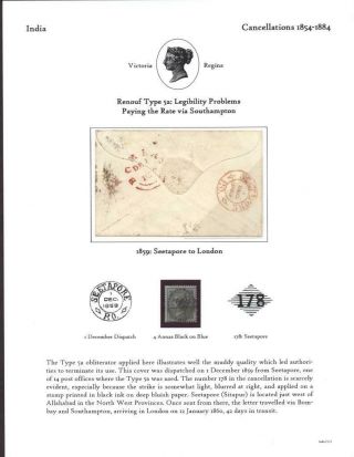 INDIA 1859 COVER RENOUF TYPE 5a CANCELLATION - SEETAPORE TO LONDON 2