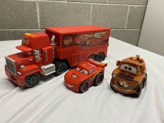 Disney Pixar Cars Shake N Go Mack Hauler With Lightning Mcqueen And Tow Mater