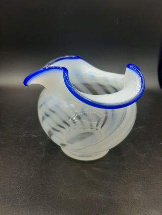 Fenton Art Glass Blue Ridge Opalescent Optic Swirl Rose Bowl Vase