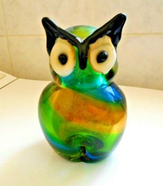 Murano Italian Hand Made Art Glass Owl Figurine Height 6 Inch Or 15 Cm
