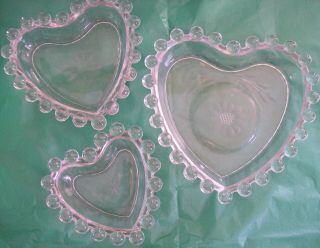 W.  J.  Hughes Imperial Glass Candlewick Cornflower 3 Hearts Candy Dishes